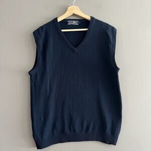Woolovers Mens Vest 100% Pure New Wool Jumper Navy Blue Sz Large